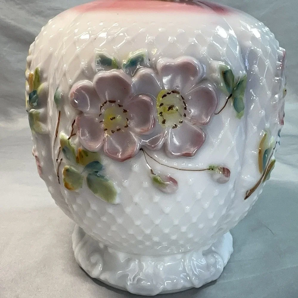 Antique Oil Lamp Base Consolidated Glass Florette Pink Blush Bulging Petal